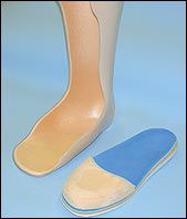 Left: AFO with Plastazote® lining; Right: custom insole with toe filler.
